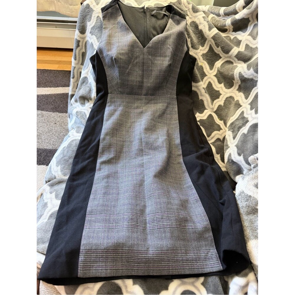 White House Black Market Gray Plaid Sheath Dress with Black Panels